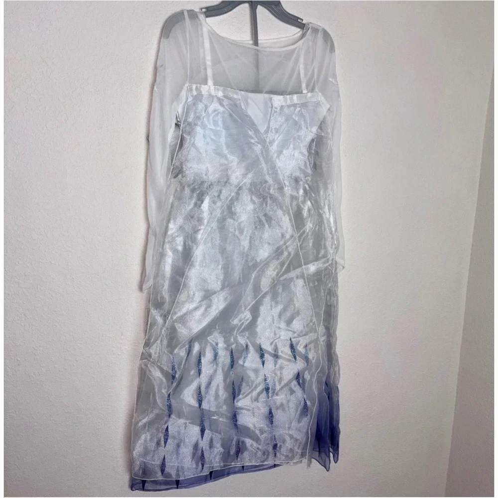 Disney Elsa Frozen 2 Costume Dress age 9/10 Silver Blue NEW Glitter Cape